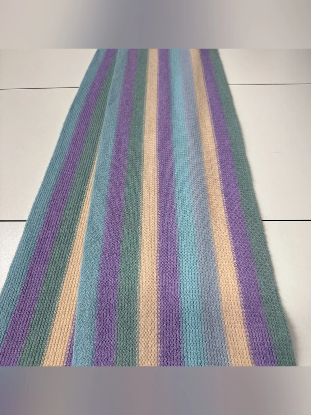 Mc Kennas 100% Pure New Wool Knitted Fringe Hem Scarf Women Pastel Striped 8x76